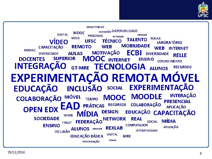 SMARTPHONE DIGITAL MOOC MÍDIA EXPANSÃO DISPONIBILIDADE PRESENCIAL NETWORK INTERNET TALENTO REXLAB UFSC TÉCNICO LABORATÓRIO