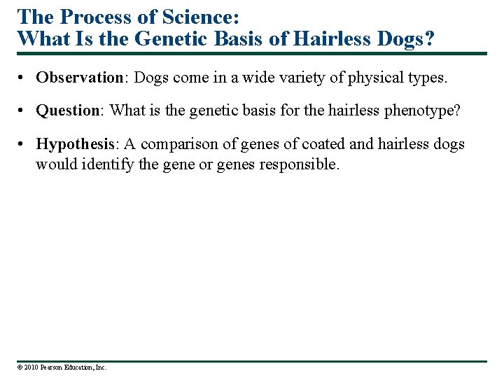 The Process of Science: What Is the Genetic Basis of Hairless Dogs? • Observation: