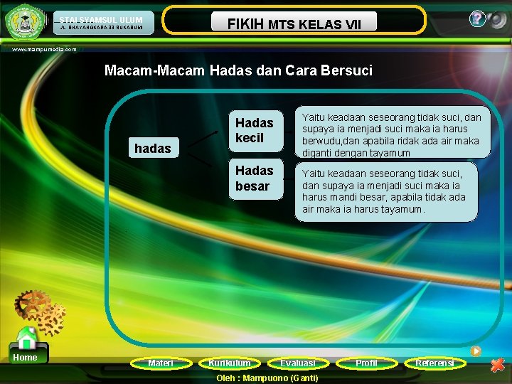 ? MATAMTS PELAJARAN FIKIH KELAS VII NAMA SEKOLAH ULUM STAI SYAMSUL JL. BHAYANGKARA 33