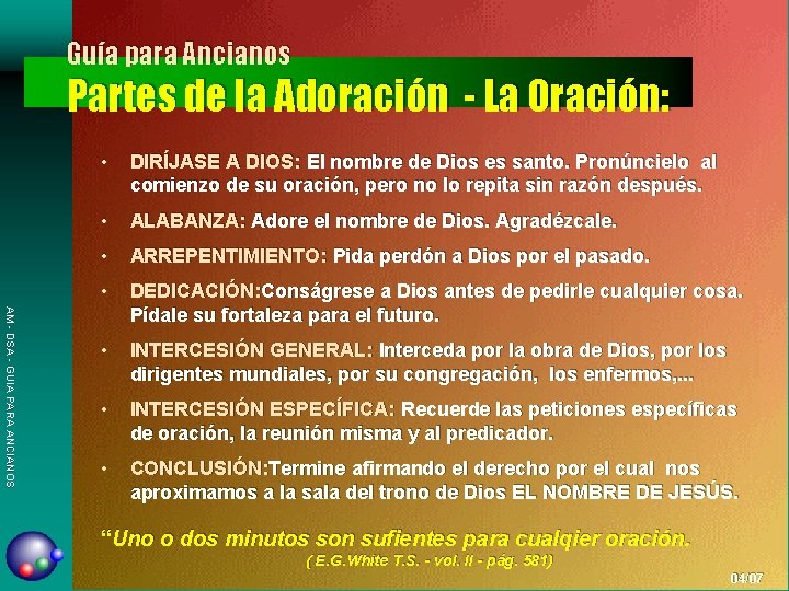 Guía para Ancianos Partes de la Adoración - La Oración: AM - DSA -