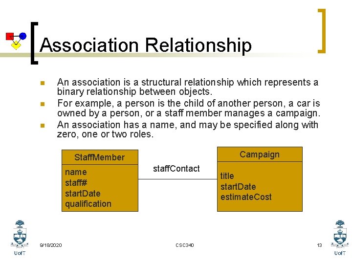 Association Triangle Example CSC 340 Tutorial 4 Requirements Analysis TA Y
