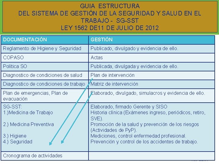 GUIA ESTRUCTURA DEL SISTEMA DE GESTIÓN DE LA SEGURIDAD Y SALUD EN EL TRABAJO