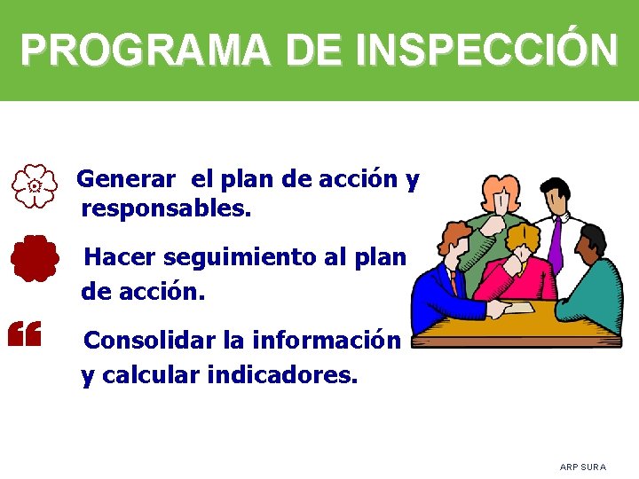 PROGRAMA DE INSPECCIÓN Generar el plan de acción y responsables. Hacer seguimiento al plan