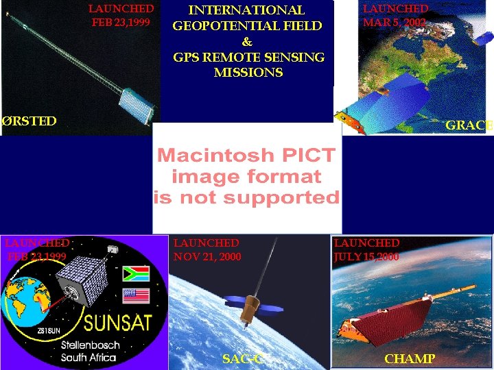 LAUNCHED FEB 23, 1999 INTERNATIONAL GEOPOTENTIAL FIELD & GPS REMOTE SENSING MISSIONS LAUNCHED MAR