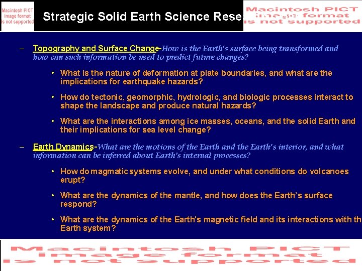 Strategic Solid Earth Science Research Goals – Topography and Surface Change-How is the Earth’s