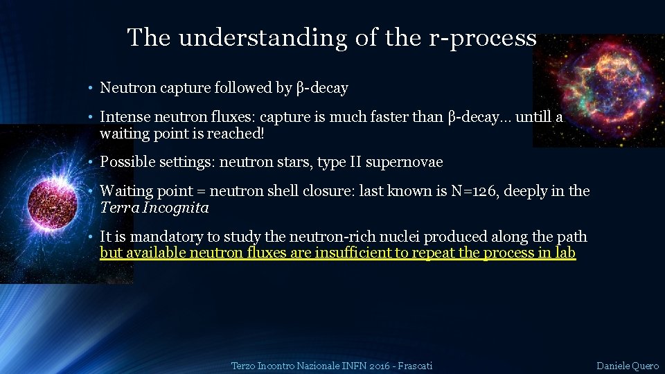 The understanding of the r-process • Neutron capture followed by β-decay • Intense neutron