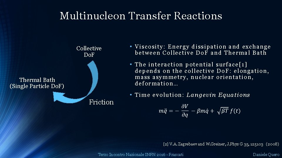 Multinucleon Transfer Reactions Collective Do. F • Vi scosity: E ner gy dissip at