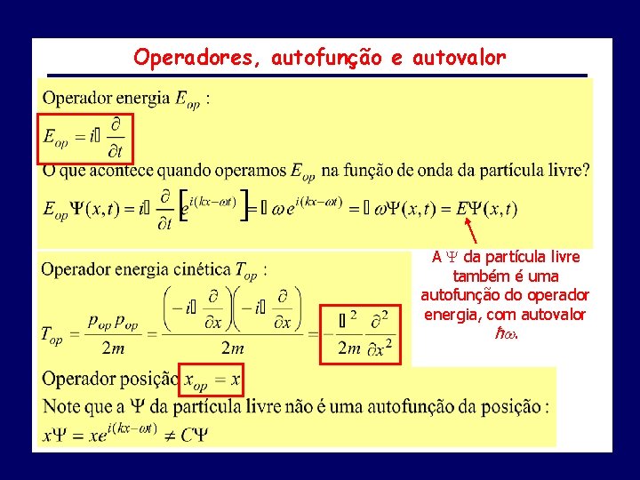 Operadores, autofunção e autovalor A da partícula livre também é uma autofunção do operador