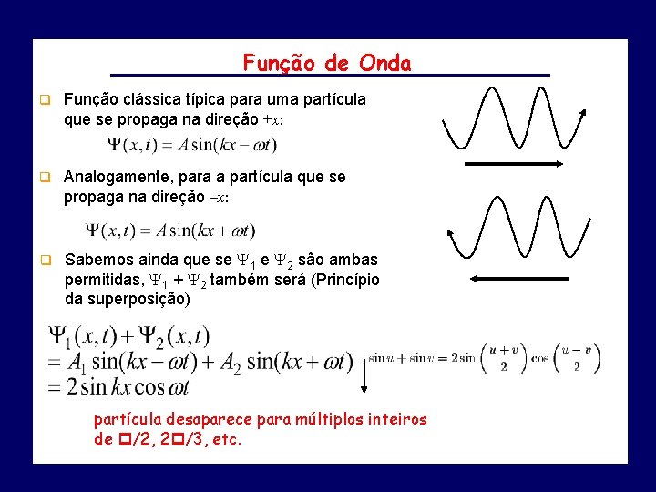 Função de Onda q Função clássica típica para uma partícula que se propaga na