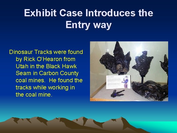 Exhibit Case Introduces the Entry way Dinosaur Tracks were found by Rick O’Hearon from