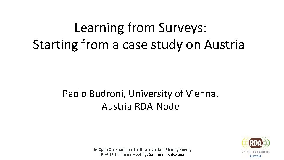 Learning from Surveys: Starting from a case study on Austria Paolo Budroni, University of