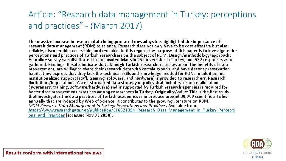 Article: “Research data management in Turkey: perceptions and practices” - (March 2017) The massive