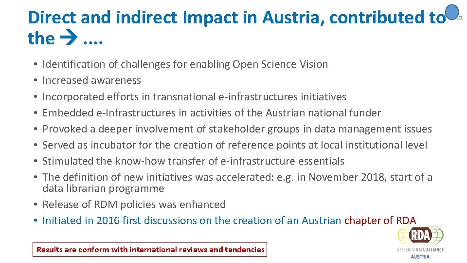 Direct and indirect Impact in Austria, contributed to the . . Identification of challenges