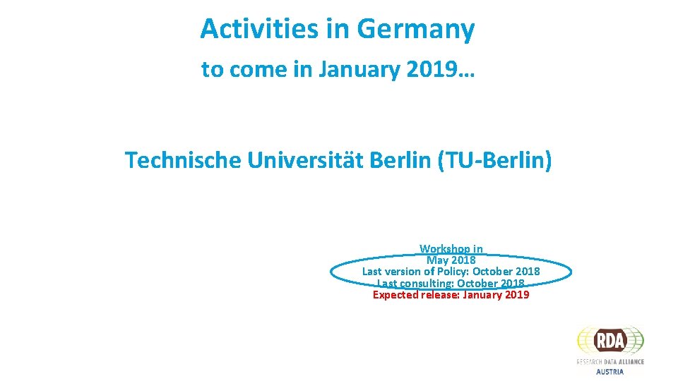Activities in Germany to come in January 2019… Technische Universität Berlin (TU-Berlin) Workshop in