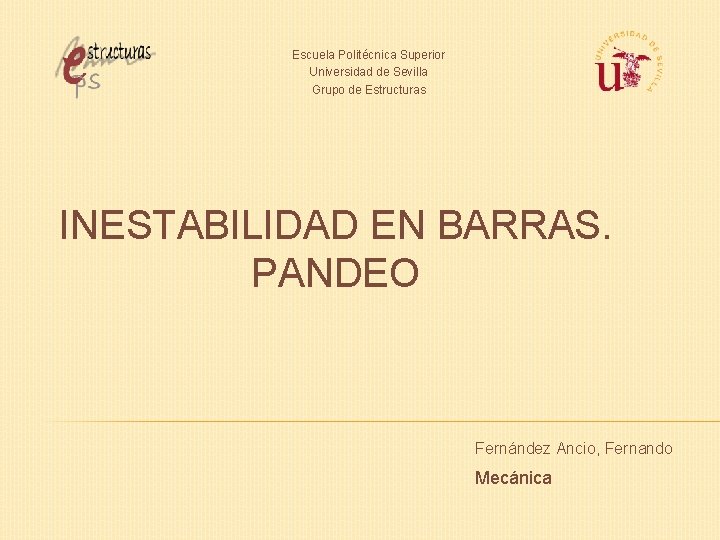 Escuela Politécnica Superior Universidad de Sevilla Grupo de Estructuras INESTABILIDAD EN BARRAS. PANDEO Fernández