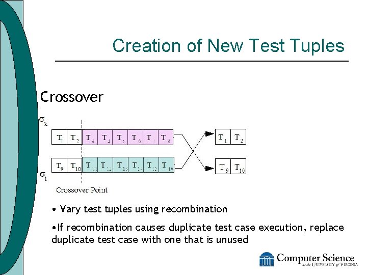 Creation of New Test Tuples Crossover • Vary test tuples using recombination • If
