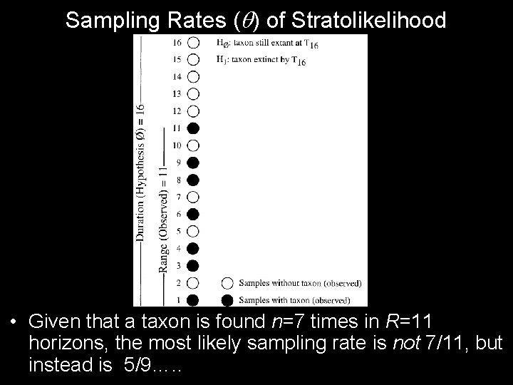 Sampling Rates ( ) of Stratolikelihood • Given that a taxon is found n=7