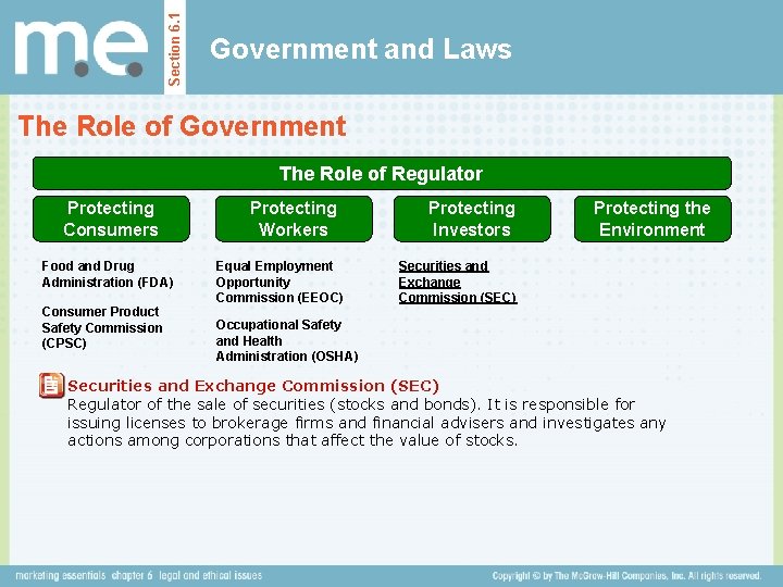 Section 6. 1 Government and Laws The Role of Government The Role of Regulator Section 6. 1 Government and Laws The Role of Government The Role of Regulator