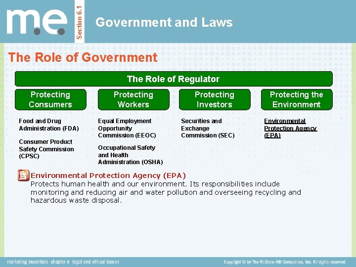Section 6. 1 Government and Laws The Role of Government The Role of Regulator Section 6. 1 Government and Laws The Role of Government The Role of Regulator