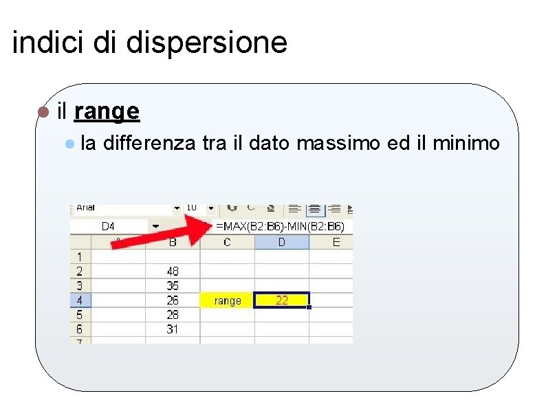 indici di dispersione l il range l la differenza tra il dato massimo ed