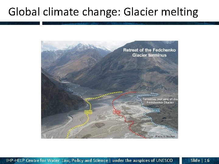 Global climate change: Glacier melting IHP-HELP Centre for Water Law, Policy and Science |