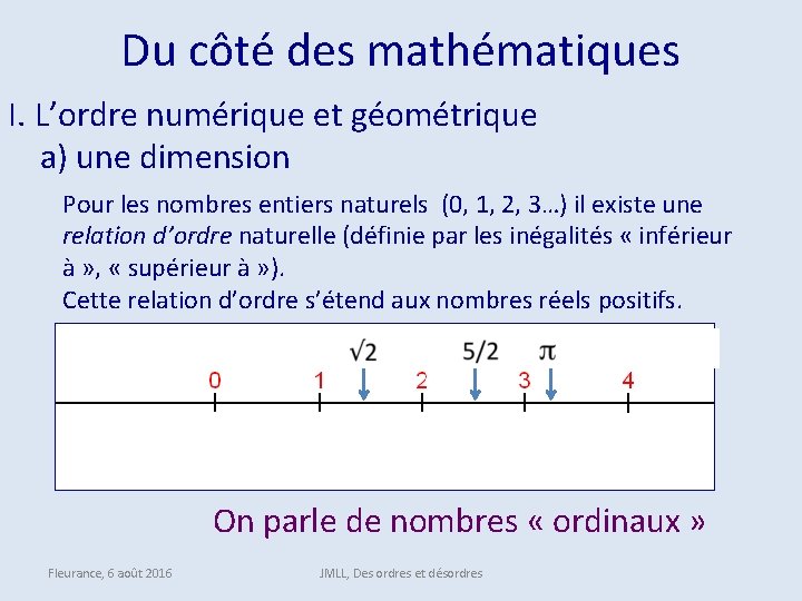 Du côté des mathématiques I. L’ordre numérique et géométrique a) une dimension Pour les