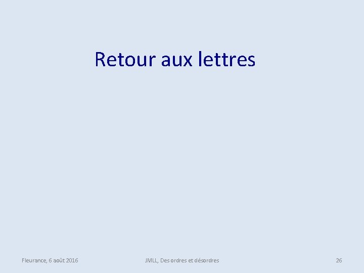 Retour aux lettres Fleurance, 6 août 2016 JMLL, Des ordres et désordres 26 