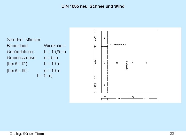 DIN 1055 neu, Schnee und Wind Standort: Münster Binnenland: Gebäudehöhe: Grundrissmaße: (bei = 0°)