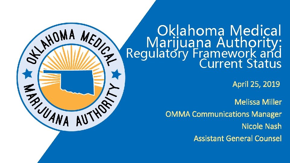 Oklahoma Medical Marijuana Authority: Regulatory Framework and Current Status April 25, 2019 Melissa Miller