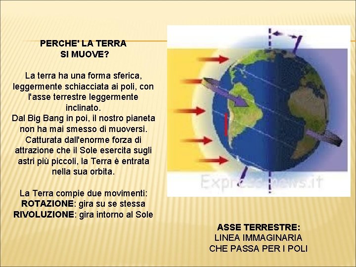 PERCHE' LA TERRA SI MUOVE? La terra ha una forma sferica, leggermente schiacciata ai