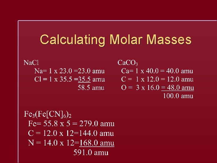 Calculating Molar Masses 