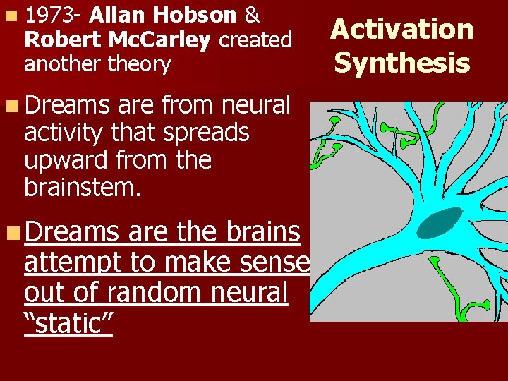 n 1973 - Allan Hobson & Robert Mc. Carley created another theory n Dreams