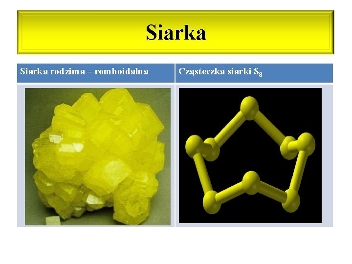 Siarka rodzima – romboidalna Cząsteczka siarki S 8 