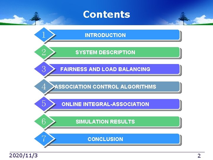 Contents 2020/11/3 １ INTRODUCTION ２ SYSTEM DESCRIPTION ３ FAIRNESS AND LOAD BALANCING ４ ASSOCIATION