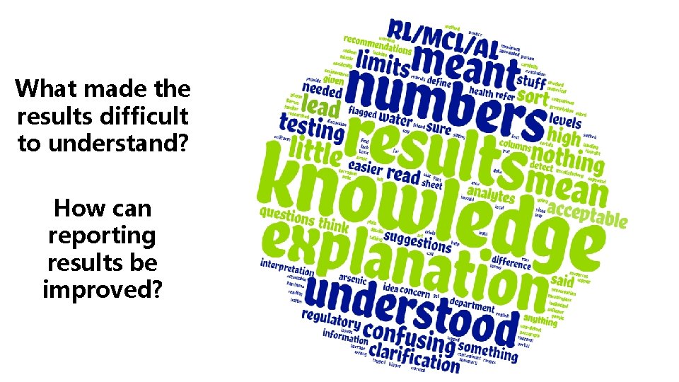 What made the results difficult to understand? How can reporting results be improved? 