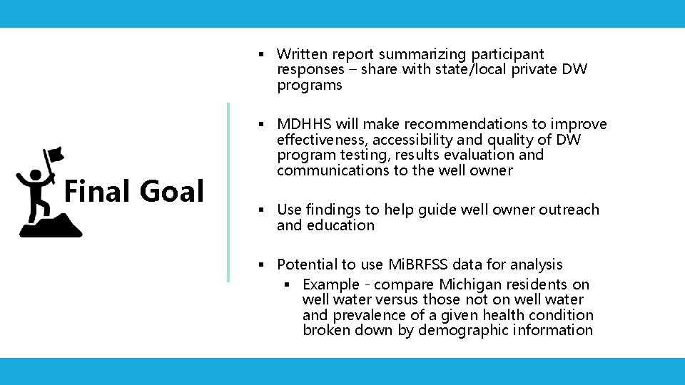 § Written report summarizing participant responses – share with state/local private DW programs Final