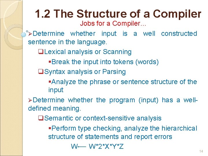 1. 2 The Structure of a Compiler Jobs for a Compiler… ØDetermine whether input