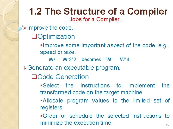 1. 2 The Structure of a Compiler Jobs for a Compiler… ØImprove the code.