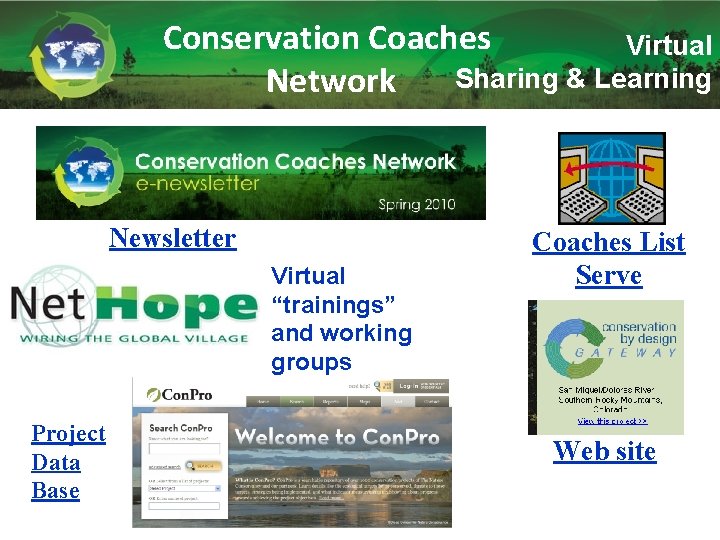 Conservation Coaches Virtual Sharing & Learning Network Newsletter Virtual “trainings” and working groups Project
