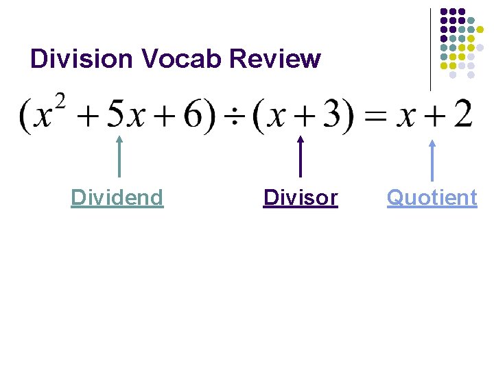 Division Vocab Review Dividend Divisor Quotient 