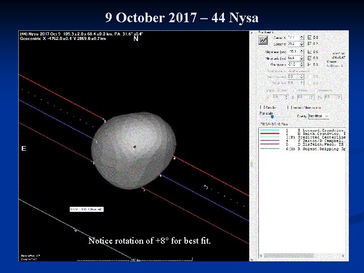 9 October 2017 – 44 Nysa Notice rotation of +8° for best fit. 