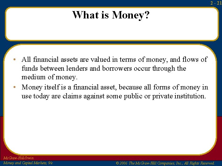 2 - 21 What is Money? • All financial assets are valued in terms 2 - 21 What is Money? • All financial assets are valued in terms