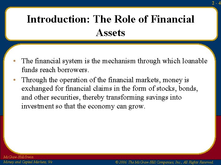 2 -4 Introduction: The Role of Financial Assets • The financial system is the 2 -4 Introduction: The Role of Financial Assets • The financial system is the