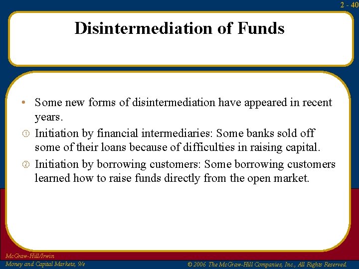 2 - 40 Disintermediation of Funds • Some new forms of disintermediation have appeared 2 - 40 Disintermediation of Funds • Some new forms of disintermediation have appeared