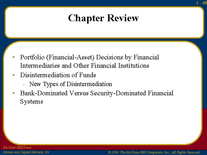 2 - 48 Chapter Review • Portfolio (Financial-Asset) Decisions by Financial Intermediaries and Other 2 - 48 Chapter Review • Portfolio (Financial-Asset) Decisions by Financial Intermediaries and Other