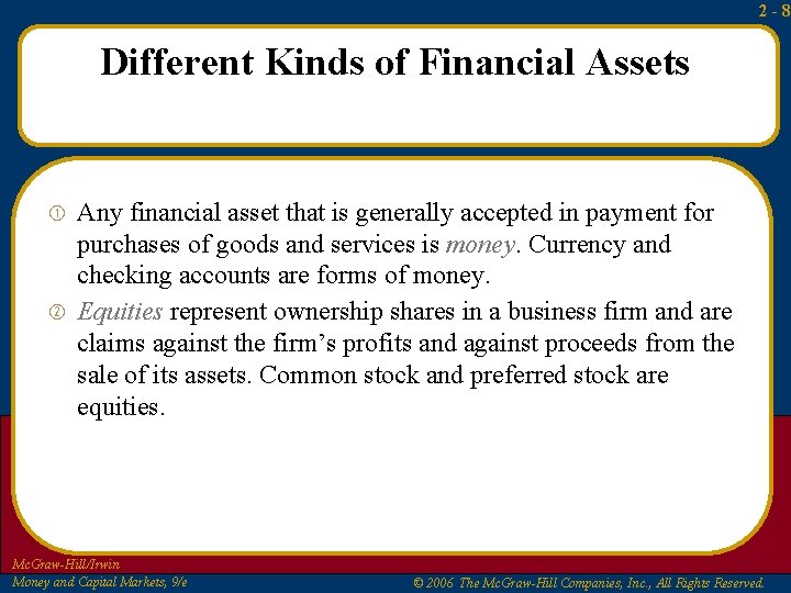 2 -8 Different Kinds of Financial Assets Any financial asset that is generally accepted 2 -8 Different Kinds of Financial Assets Any financial asset that is generally accepted