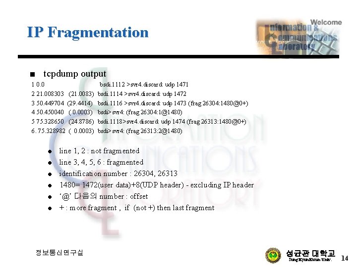 IP Fragmentation n tcpdump output 1 0. 0 2 21. 008303 (21. 0083) 3