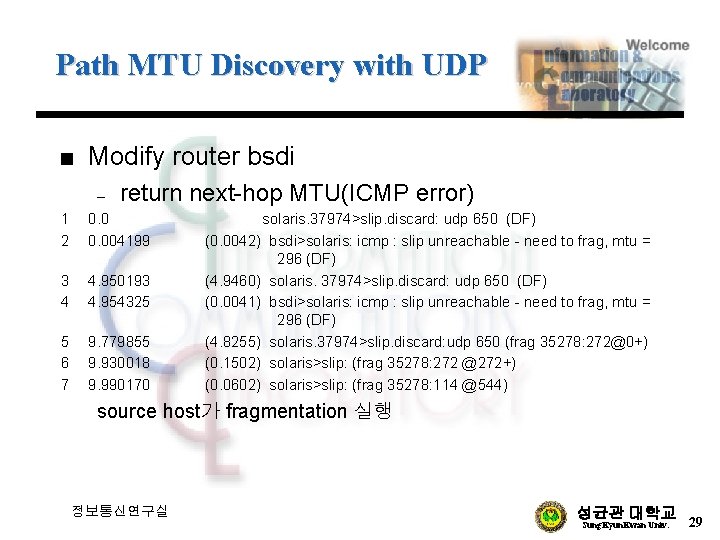 Path MTU Discovery with UDP n Modify router bsdi – return next-hop MTU(ICMP error)