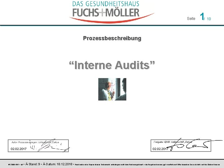 Seite 1 / 10 Prozessbeschreibung “Interne Audits” Autor Prozessmanager: Unterschrift, Datum Freigabe QMB: Unterschrift,