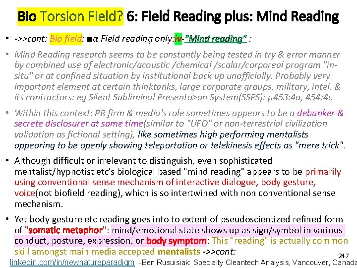 Bio Torsion Field? 6: Field Reading plus: Mind Reading • ->>cont: Bio field: ■α